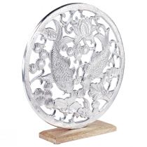 gjenstander Dekorativ ring metall trebunn sølv lotus koi dekorasjon Ø32cm