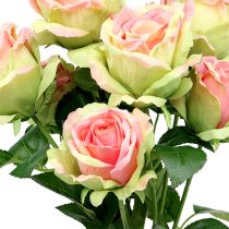 gjenstander Kunstig rosebusk grønn, rosa 55cm