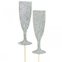 gjenstander Nyttårsaften dekorasjon champagneglass sølv blomsterplugg 9cm 18stk