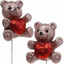 gjenstander Dekorativ pluggbjørn med hjerte, Valentinsdag, blomsterplugg glitter 9stk