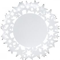 gjenstander Juletallerken metall dekorativ tallerken med stjerner hvit Ø34cm