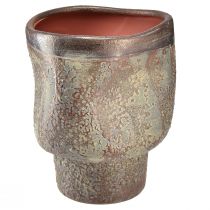 gjenstander Dekorativ vase keramisk plantekasse metallic brun gråblå 16,5×20,5cm