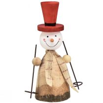 gjenstander Snømann laget av tre dekorativ figur med hatt rød naturlig H20,5cm