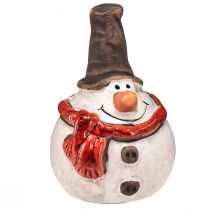 gjenstander Keramisk snømannfigur, 8,4 cm, med topplue og rødt skjerf - sett med 3, jule- og vinterdekorasjon