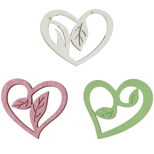 Floristik24 Trehjerter dekorative hjerter tre rosa grønn hvit 5,5cm 18stk