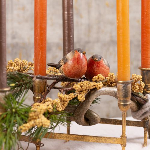 Keramiske Robin dekorative figurer sett med 4 - røde og naturlige toner, 5,4 cm - Perfekt for hagen og hjemmet