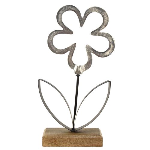 gjenstander Blomster metalldekor sølv sort trebunn 15x29cm