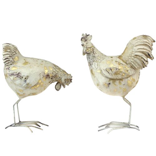 Dekorative Kyllinger Hvitt Gull Hane Høne Vintage L13cm 2stk