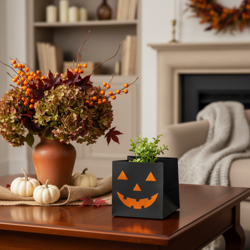 gjenstander Papirpose med gresskaransikt, Halloween-dekorasjon 10 cm, 6 stk.