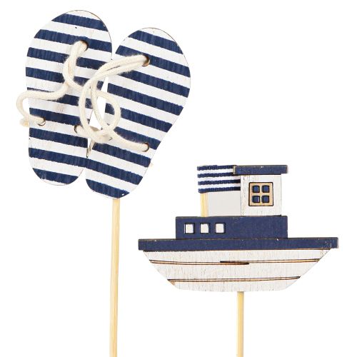 Floristik24 Garden Stake Maritime Wood Flip Flops Båt Blå Hvit 8cm 12 stk