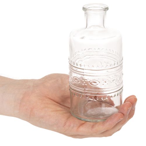 gjenstander Glassflaske med mønster, sylindrisk, klar, dekorativ vase, 15 cm, 6 stk.
