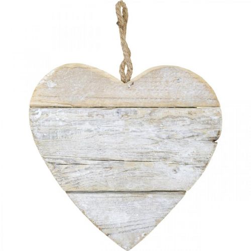 gjenstander Hjerte av tre, dekorativt hjerte til oppheng, hjertedekor hvit 24cm