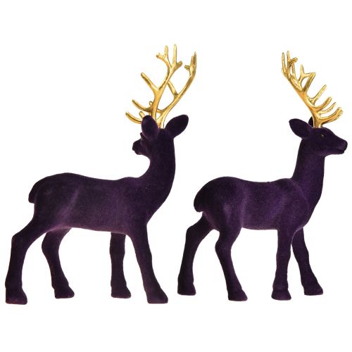 gjenstander Deer Deco Reinsdyrfiolett gullkalvflokket 20 cm sett med 2