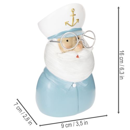 gjenstander Kapteinfigur, maritim dekorasjon med briller og hatt, 16 cm