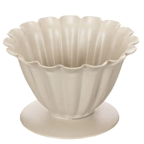 gjenstander Skål, beger, blomsterbeger, kremfarget dekorasjon, 9 cm