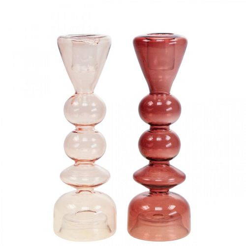 gjenstander Lysestake glass lysestake rosa/rosa Ø5-6cm H19cm 2stk