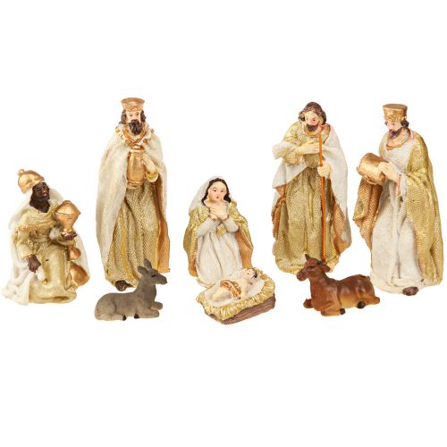 Fødselsfigurer sett 8 figurer kremgull håndmalt 6-12,5cm