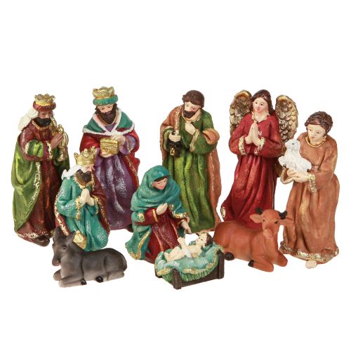 Nativity figurer sett håndmalt polyresin 5,5-12cm 10stk