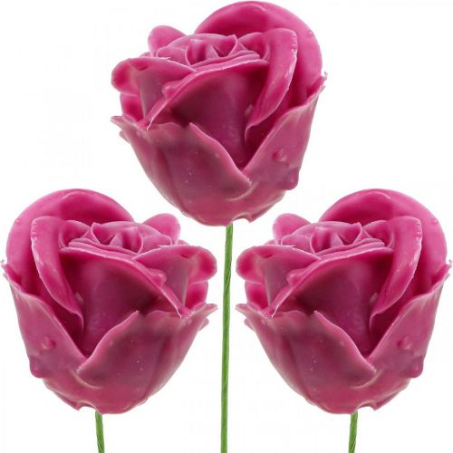 Kunstroser fuchsia voksroser dekorative roser voks Ø6cm 18stk