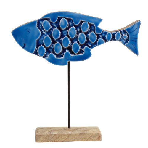 gjenstander Maritim dekorativ trefisk på stativ blå 25cm × 24,5cm