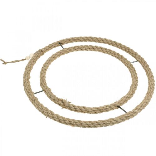 gjenstander Dobbel dekorativ ring, ring for å dekorere, ring laget av jute, boho stil naturlig farge, sølv Ø41cm