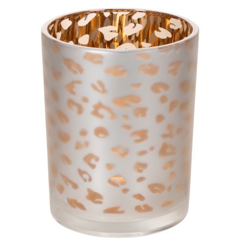 gjenstander Telysholder i glass med leopardmønster, 12 cm