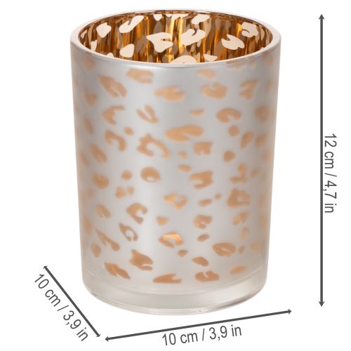 gjenstander Telysholder i glass med leopardmønster, 12 cm