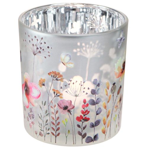 Telysholder glass valmue sommerfugl farget 8cm 4 stk