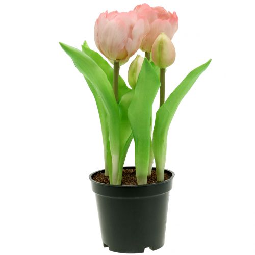 Floristik24 Kunstige blomster i potte Kunstige tulipaner Rosa Gul 22,5cm