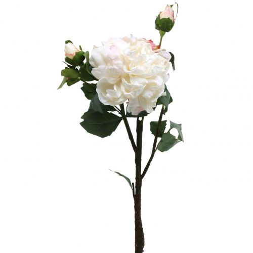 Hvite roser kunstige blomster rose stor med tre knopper 57cm