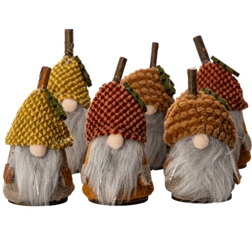 gjenstander Gnomfigursett med strikket lue og eikenøtt, 10 cm, 6 deler