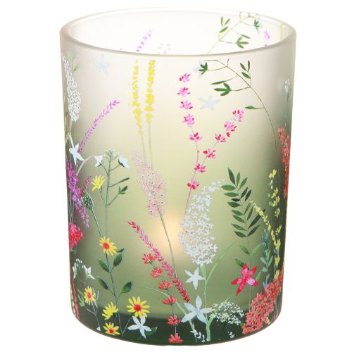 Lyktglass med fargerike blomster sommer H12,5cm 3 stk