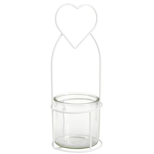 Floristik24 Lykthjerte Hvit Lanterneholder Glass Ø12cm H30cm 2stk