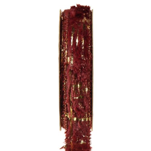 Dekorativt bånd med pelssmykker bånd fuskepels Bordeaux Gull 25mm 15m