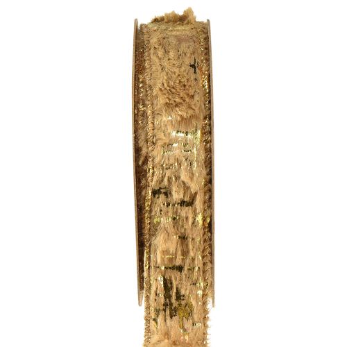 Dekorativt bånd med pelssmykker bånd fuskepels brunt gull 25mm 15m