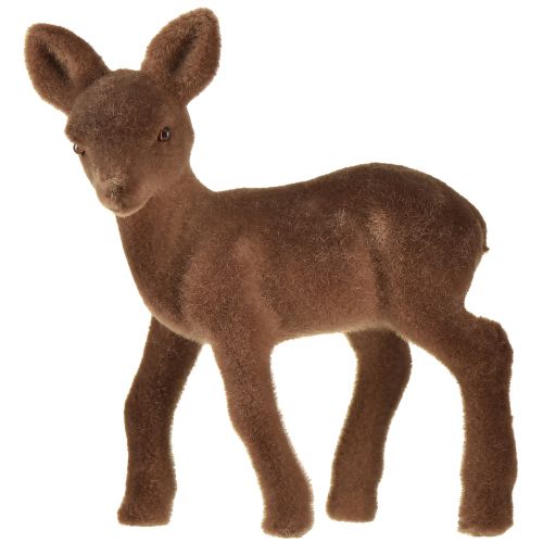 Dekorativ figur hjort fawn flokket brune julefigurer 10,5cm 6 stk