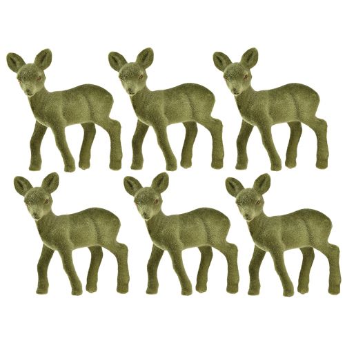 gjenstander Dekorativ figur hjort fawn flokket julefigurer grønne 10,5cm 6 stk