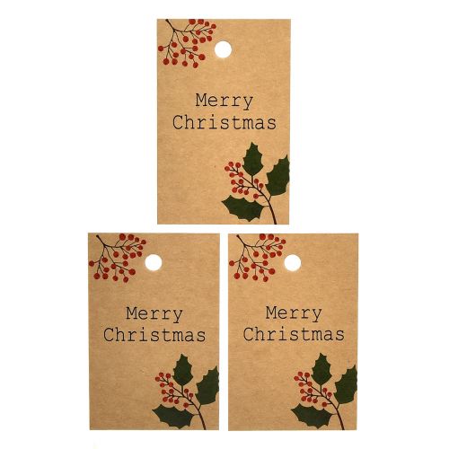 Gavelapper Merry Christmas papir natur brun 8,5×5,5cm 20 stk