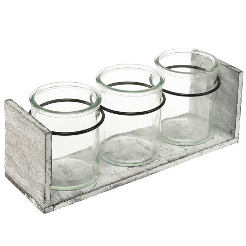 Rustikk glassbeholdersett i grått og hvitt trestativ - 27,5x9x11 cm - Allsidig oppbevarings- og dekorativ løsning