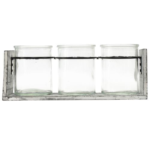 gjenstander Rustikk glassbeholdersett i grått og hvitt trestativ - 27,5x9x11 cm - Allsidig oppbevarings- og dekorativ løsning