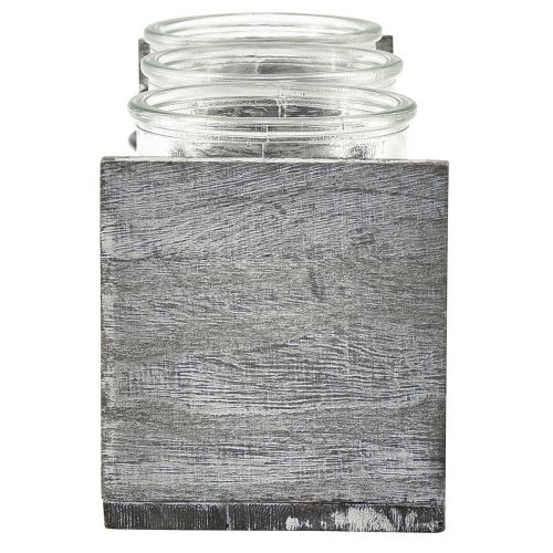 gjenstander Rustikk glassbeholdersett i grått og hvitt trestativ - 27,5x9x11 cm - Allsidig oppbevarings- og dekorativ løsning