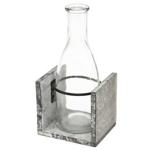 Floristik24 Glassvase i grått trestativ, 9,5x8x20cm - Rustikk dekorasjon i sett med 4 stk.