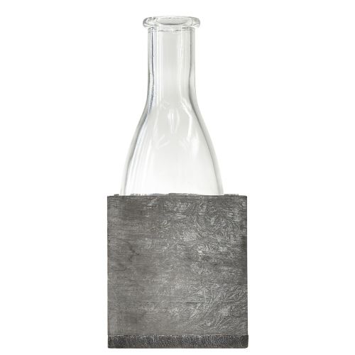 gjenstander Glassvase i grått trestativ, 9,5x8x20cm - Rustikk dekorasjon i sett med 4 stk.