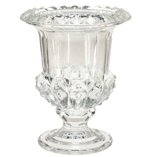 Glassvase vase med fot vintage dekor klar Ø16cm H20cm