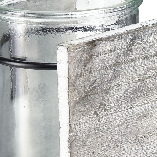 gjenstander Glass telysholder i rustikk treramme - gråhvit, 10x9x10 cm 3 stk - sjarmerende borddekorasjon