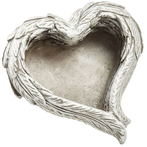 Plante hjertefjær støpestein hjerte grå hvit 13×12×6cm 2stk