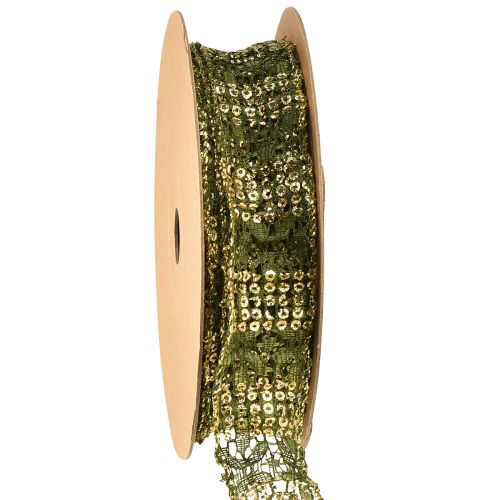 Blondebånd grønt med gull dekorativt bånd blonder 25mm 15m