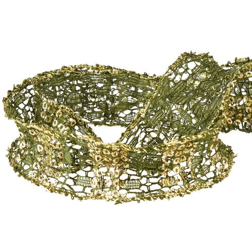 gjenstander Blondebånd grønt med gull dekorativt bånd blonder 25mm 15m