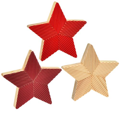 Stjerner julestjerner i tre riflet rød natur 11cm 3stk