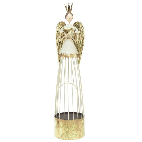 Borddekorasjon engelfigur i metall med hjerte hvitt gull H54cm